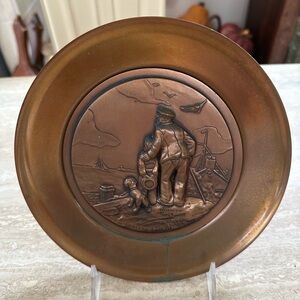 Decorative Bronze Plate with Nautical Scene Father / Son